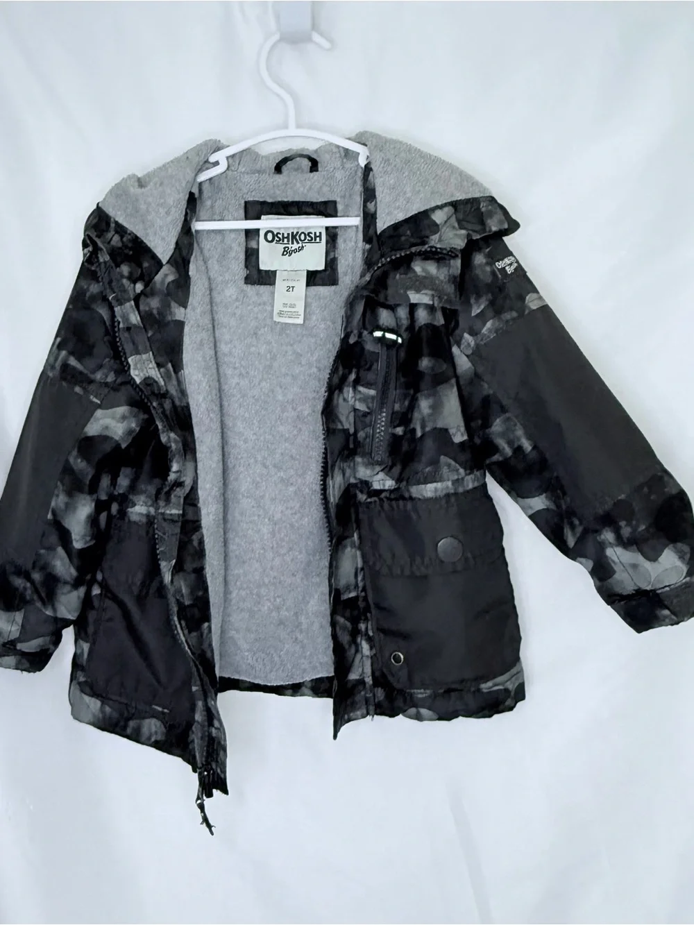 OshKosh B'gosh Black & Gray Camouflage Hooded Raincoat